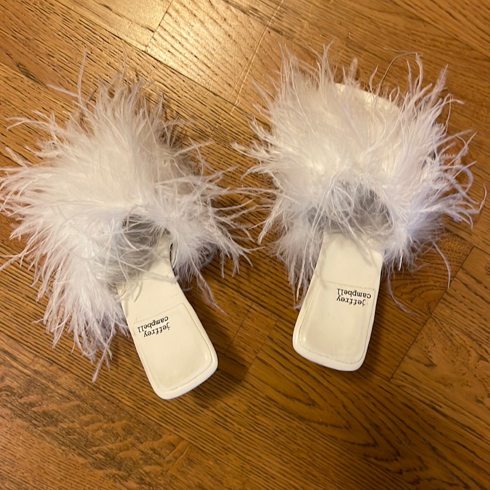 Jeffrey Campbell Bride feather slippers 7.5 worn for 2 hours
